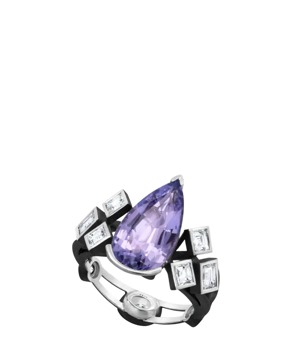 Reza Nature Blackened 18K White Gold Web Ring with Lavender Spinel and Diamonds | Thumbnail 2 Reza Nature Blackened 18K White Gold Web Ring with Lavender Spinel and Diamonds | Thumbnail 2
