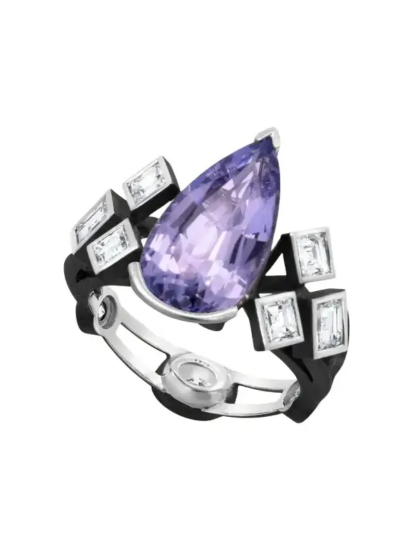 Reza Nature Blackened 18K White Gold Web Ring with Lavender Spinel and Diamonds