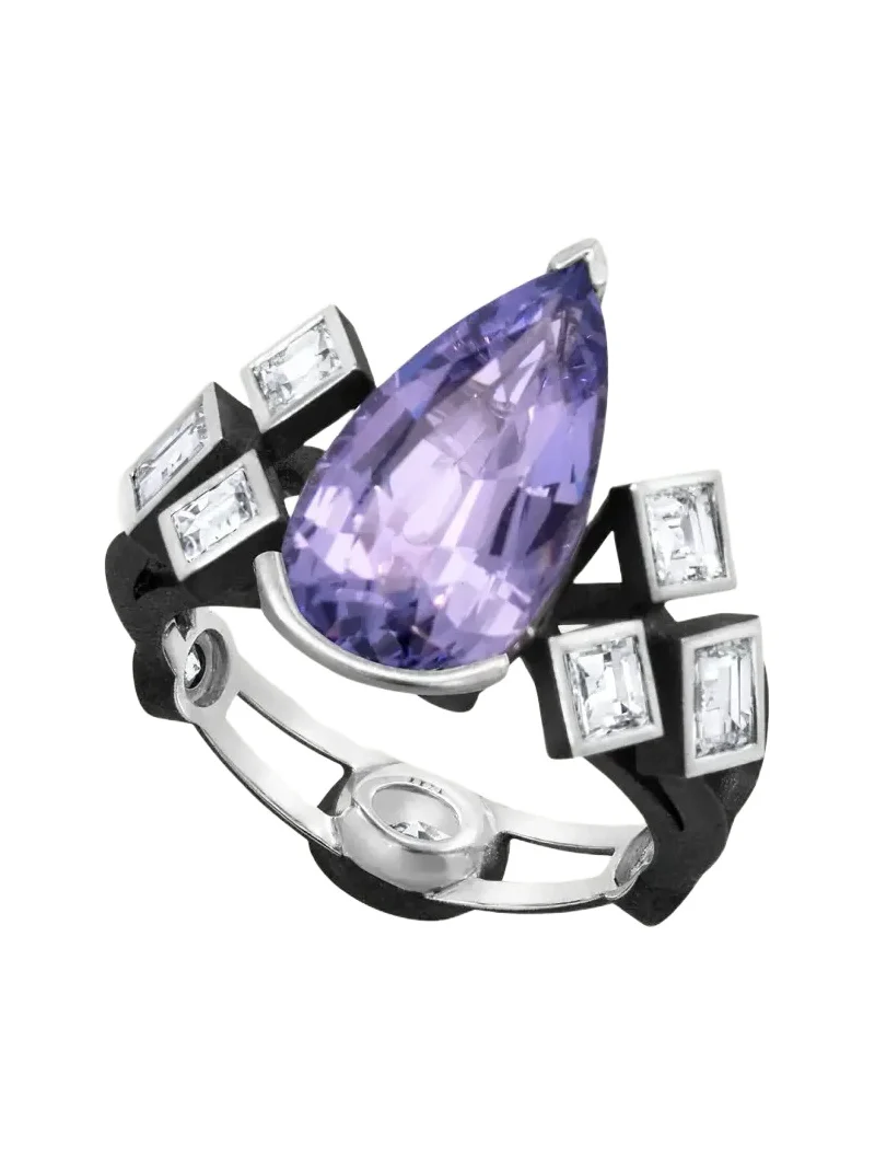 Reza Nature Blackened 18K White Gold Web Ring with Lavender Spinel and Diamonds | Thumbnail 1 Reza Nature Blackened 18K White Gold Web Ring with Lavender Spinel and Diamonds | Thumbnail 1