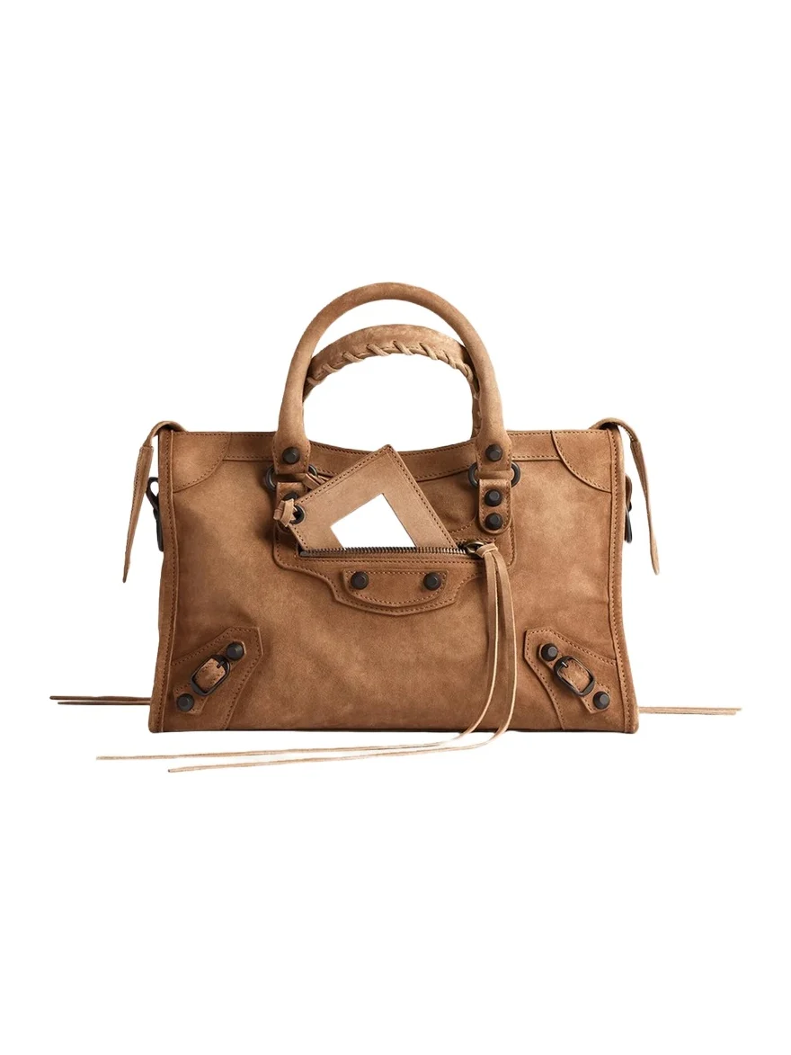 Balenciaga Le City Small Waxed Suede Top-Handle Bag