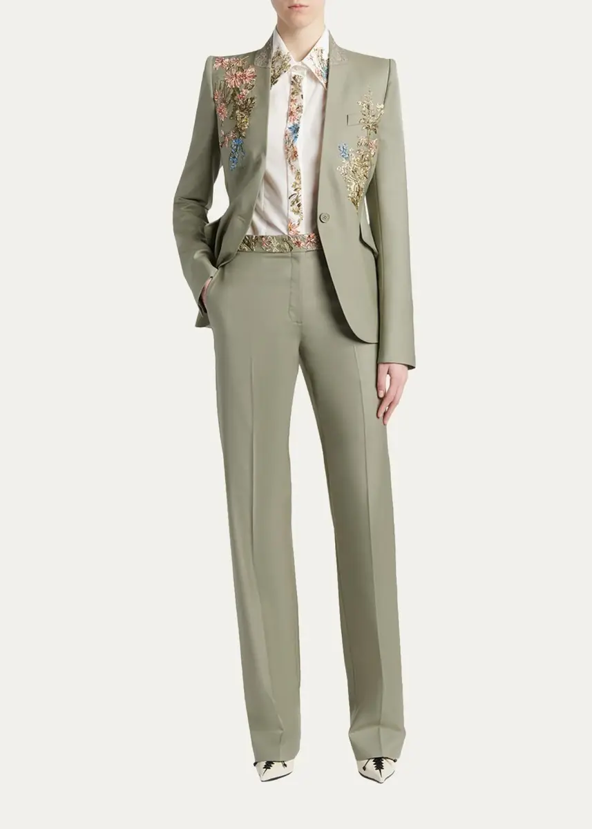Alexander McQueen Floral Beaded Single-Breasted Slim Jacket | Thumbnail 2 Alexander McQueen Floral Beaded Single-Breasted Slim Jacket | Thumbnail 2