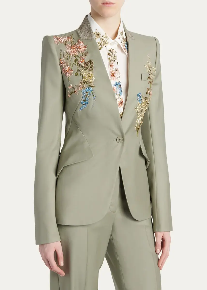 Alexander McQueen Floral Beaded Single-Breasted Slim Jacket | Thumbnail 4 Alexander McQueen Floral Beaded Single-Breasted Slim Jacket | Thumbnail 4