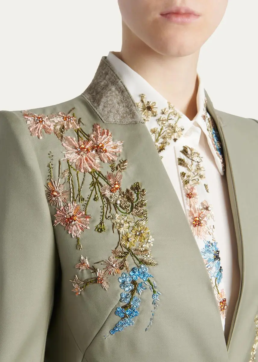 Alexander McQueen Floral Beaded Single-Breasted Slim Jacket | Thumbnail 5 Alexander McQueen Floral Beaded Single-Breasted Slim Jacket | Thumbnail 5
