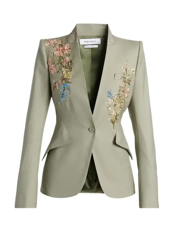 Floral Beaded Single-Breasted Slim Jacket Floral Beaded Single-Breasted Slim Jacket