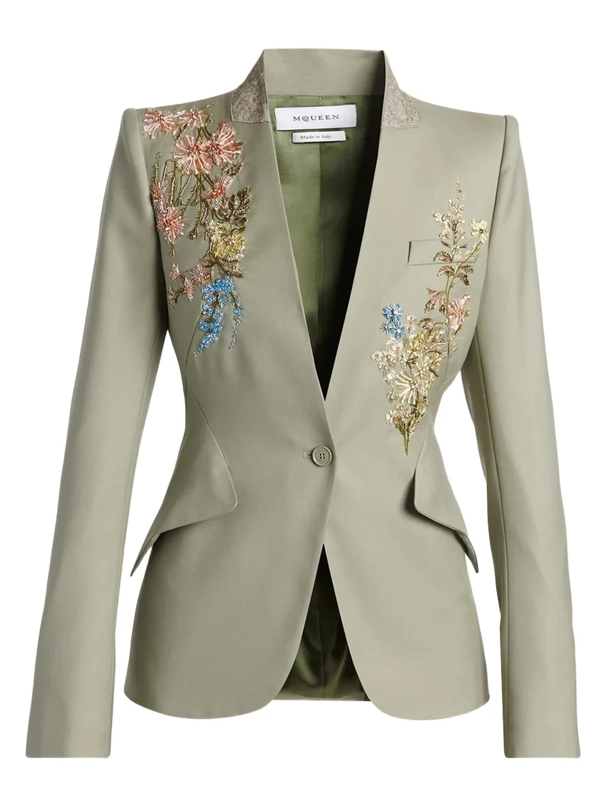 Floral Beaded Single-Breasted Slim Jacket