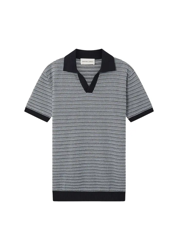 Frescobol Carioca Men's Cotton-Cashmere Stripe Knit Johnny Collar Polo Shirt