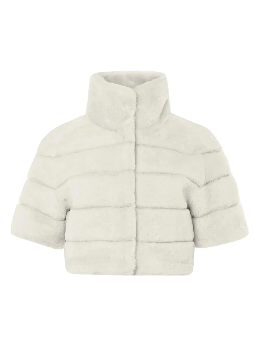 Reversible Lamb Shearling Bolero Jacket With Cropped Sleeves Reversible Lamb Shearling Bolero Jacket With Cropped Sleeves