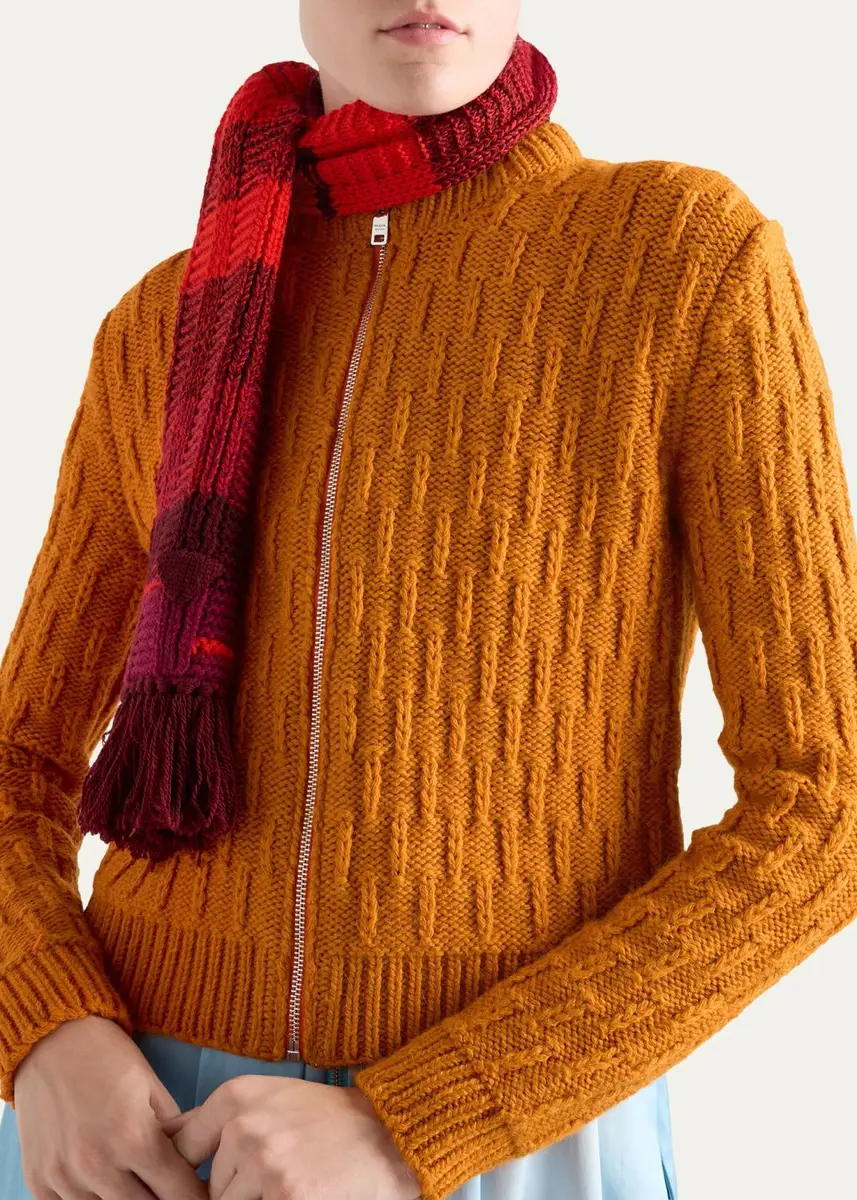 Prada Wool and Alpaca Aran Knit Zip Cardigan | Thumbnail 4 Prada Wool and Alpaca Aran Knit Zip Cardigan | Thumbnail 4