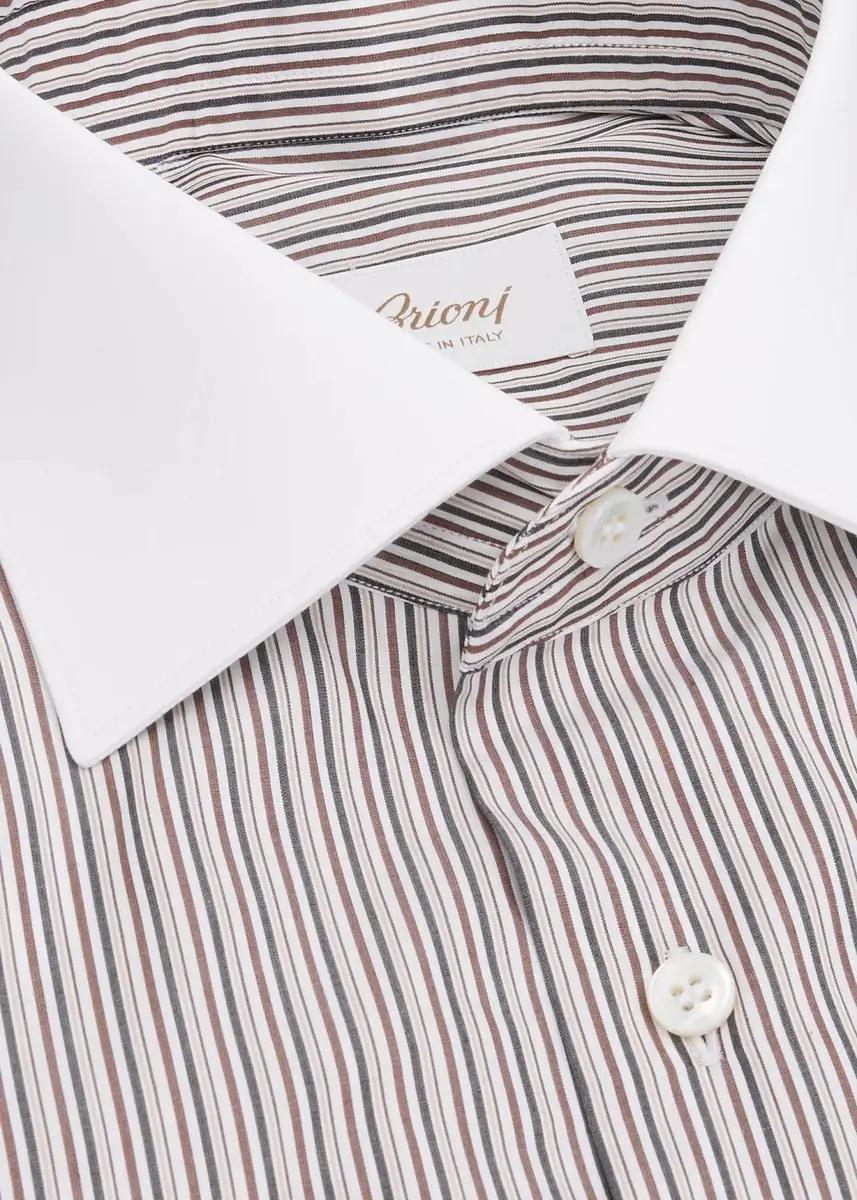 Brioni Men's Micro-Stripe Solid-Trim Dress Shirt | Thumbnail 2