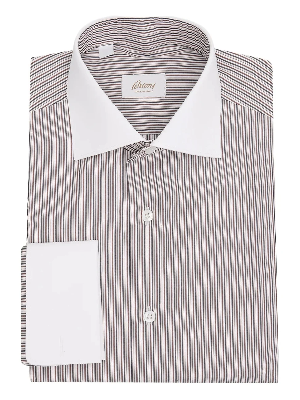 Brioni Men's Micro-Stripe Solid-Trim Dress Shirt