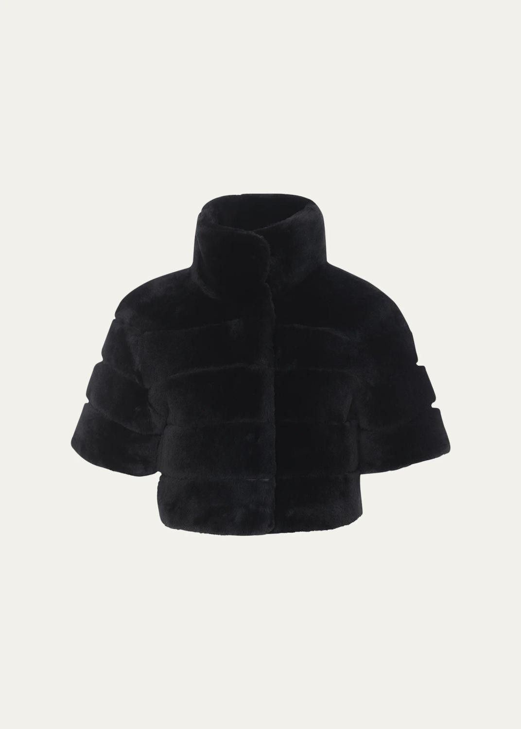Reversible Lamb Shearling Bolero Jacket With Cropped Sleeves