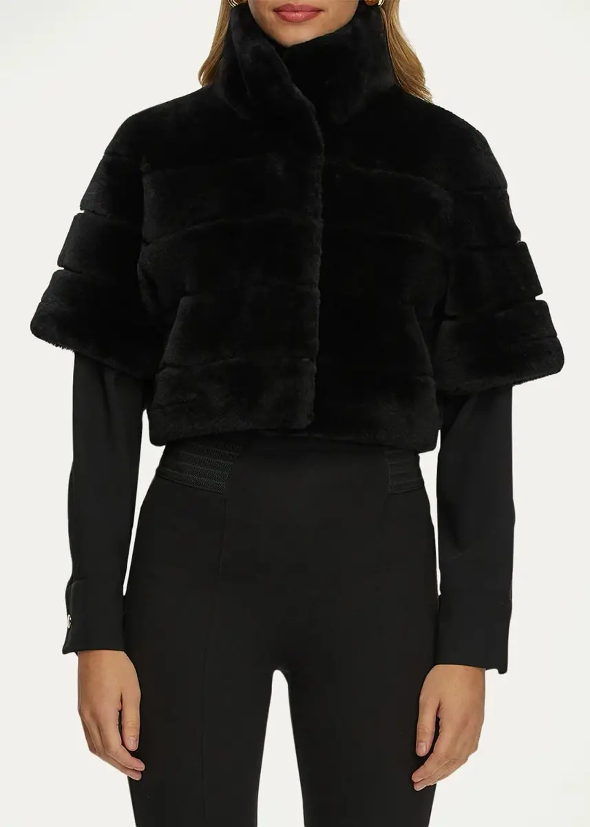 Gorski Reversible Lamb Shearling Bolero Jacket With Cropped Sleeves | Thumbnail 4 Gorski Reversible Lamb Shearling Bolero Jacket With Cropped Sleeves | Thumbnail 4