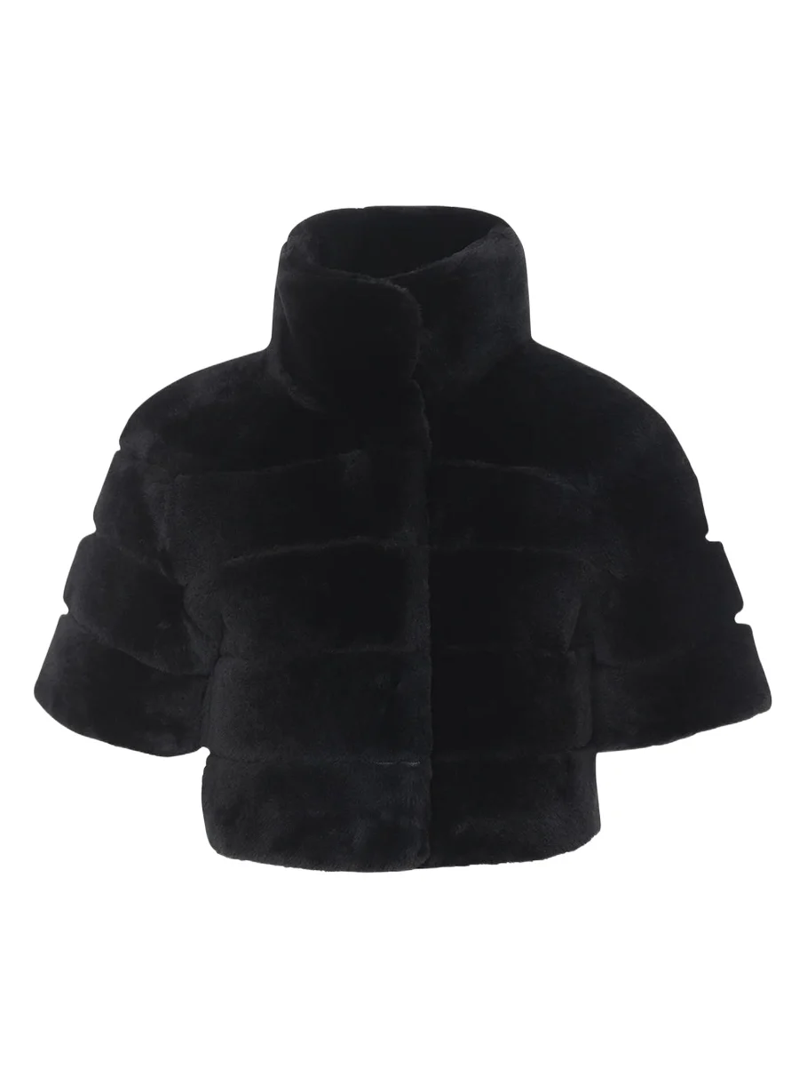 Reversible Lamb Shearling Bolero Jacket With Cropped Sleeves Reversible Lamb Shearling Bolero Jacket With Cropped Sleeves