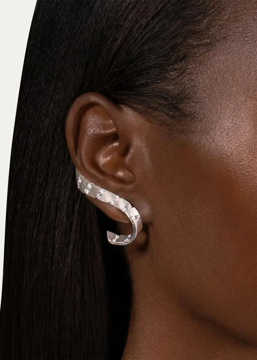 Reza Nexus 18K White Gold Alternating Diamond Cuff Earring, Single, Left Side | Thumbnail 2