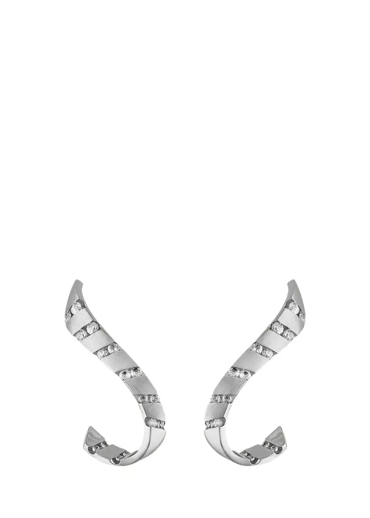 Reza Nexus 18K White Gold Alternating Diamond Cuff Earring, Single, Left Side
