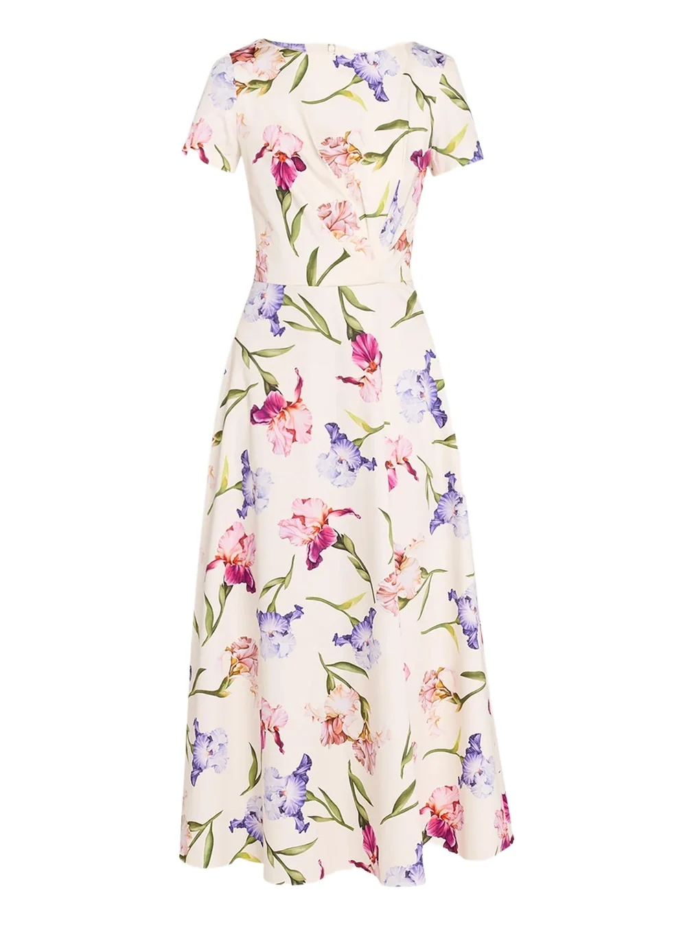Painted Iris Cotton Poplin Short-Sleeve Midi Day Dress Painted Iris Cotton Poplin Short-Sleeve Midi Day Dress