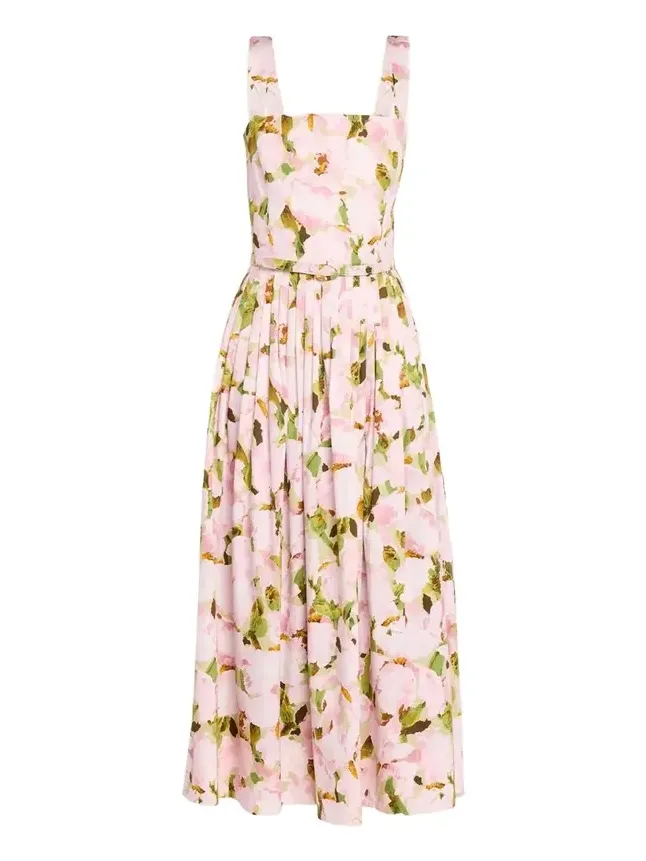Belted Sleeveless Watercolor Iris Poplin Dress Belted Sleeveless Watercolor Iris Poplin Dress