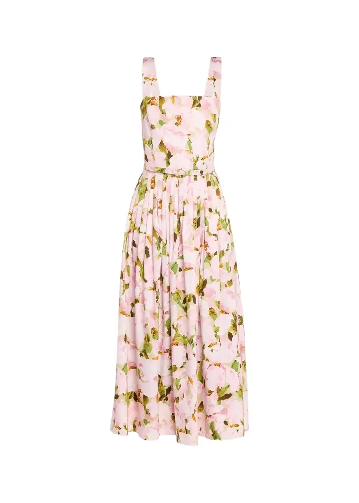Belted Sleeveless Watercolor Iris Poplin Dress Belted Sleeveless Watercolor Iris Poplin Dress