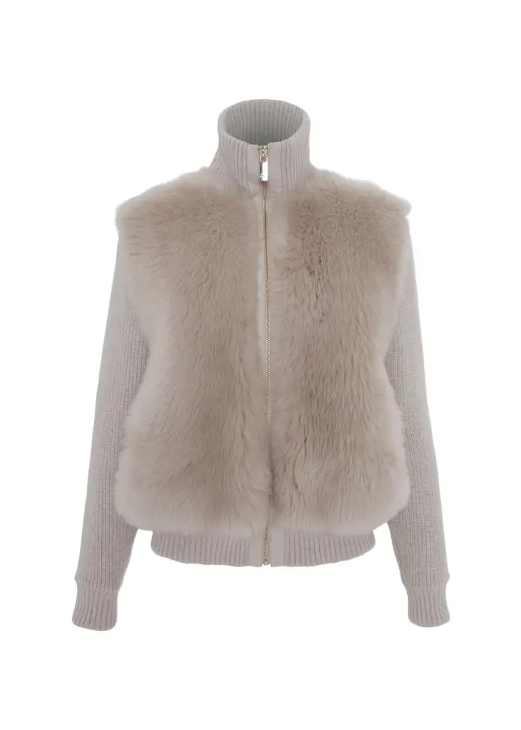Gorski Shearling-Front Mixed Media Jacket