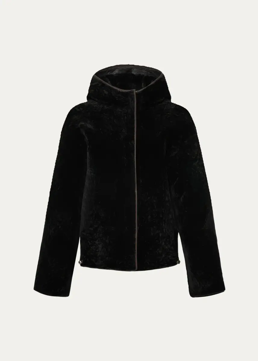 Gorski Textured Lamb Shearling Hooded Jacket | Thumbnail 4 Gorski Textured Lamb Shearling Hooded Jacket | Thumbnail 4