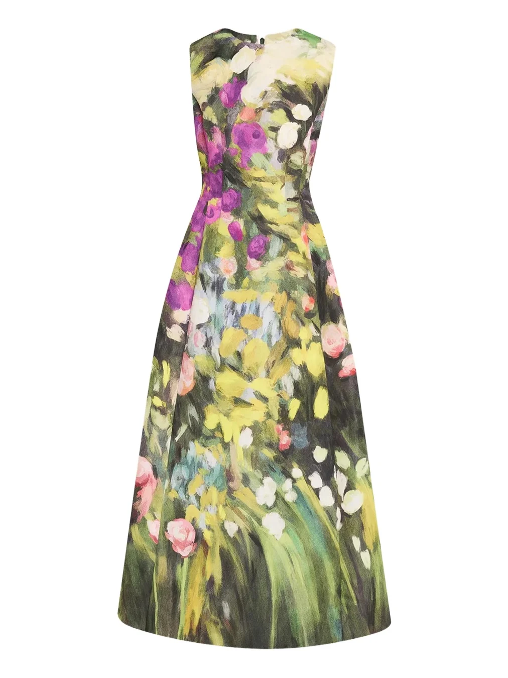 Sleeveless Abstract Garden Faille Midi Cocktail Dress