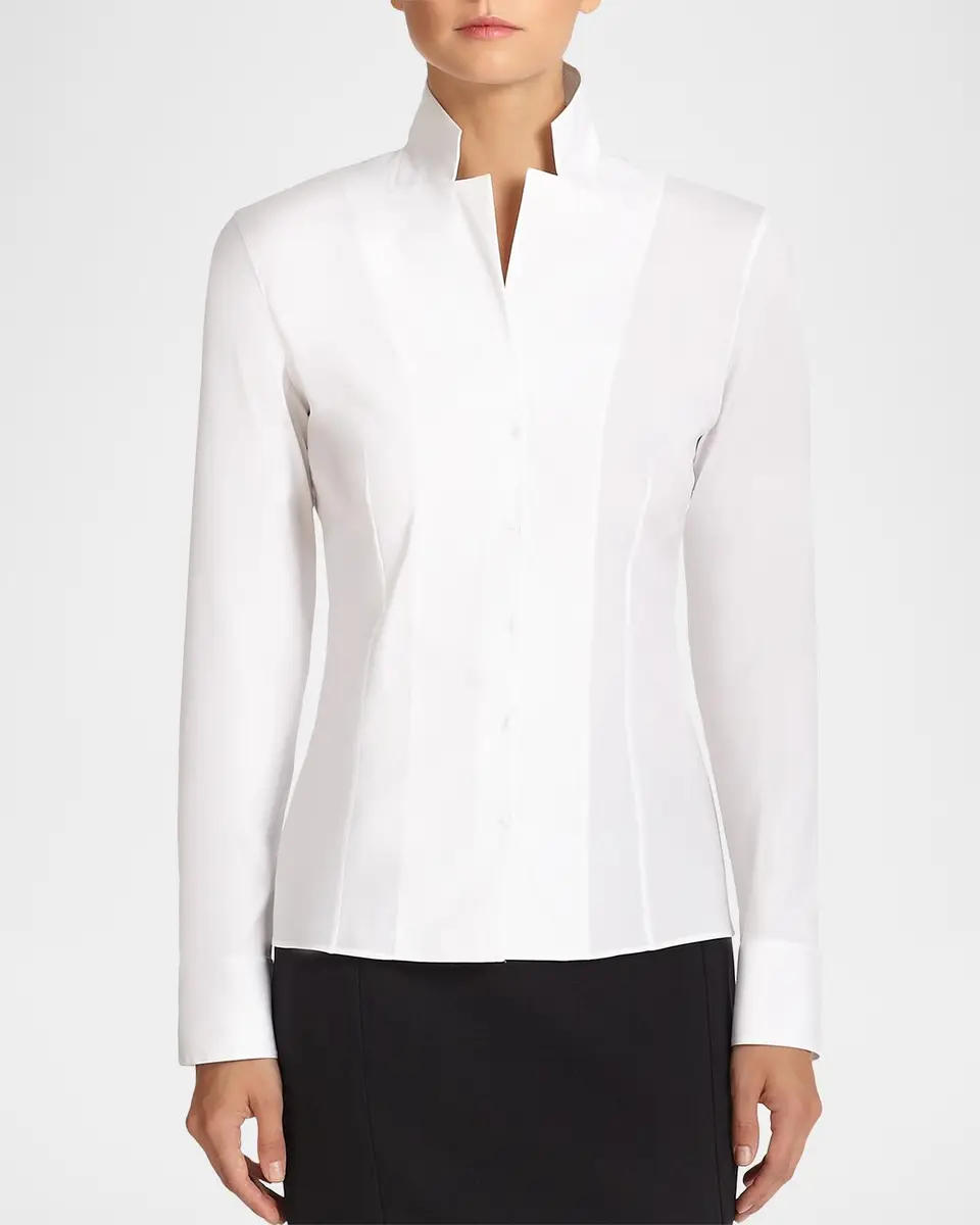 Akris Long-Sleeve Notched-Collar Poplin Blouse | Thumbnail 4 Akris Long-Sleeve Notched-Collar Poplin Blouse | Thumbnail 4