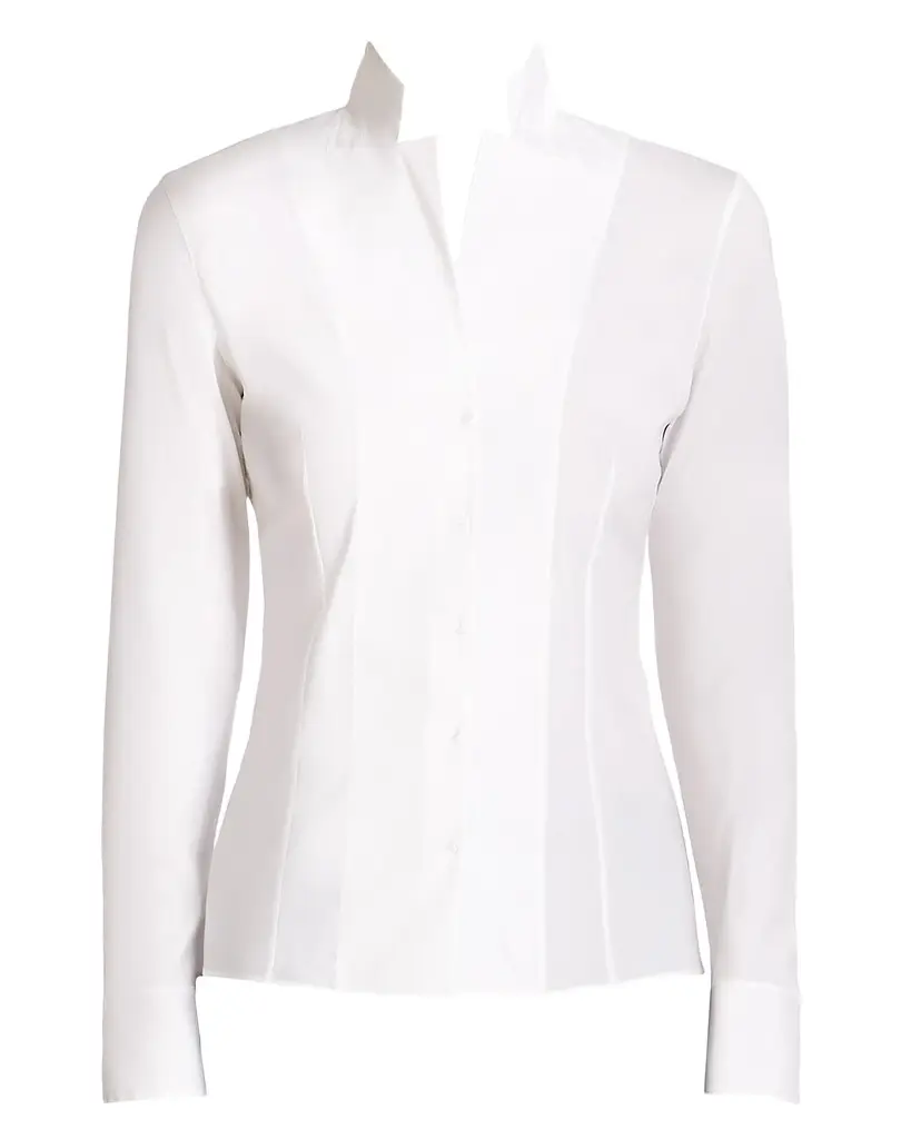 Akris Long-Sleeve Notched-Collar Poplin Blouse