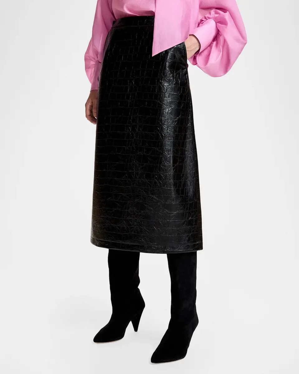 Essentiel Antwerp Kind Faux Leather Midi Skirt | Thumbnail 4 Essentiel Antwerp Kind Faux Leather Midi Skirt | Thumbnail 4