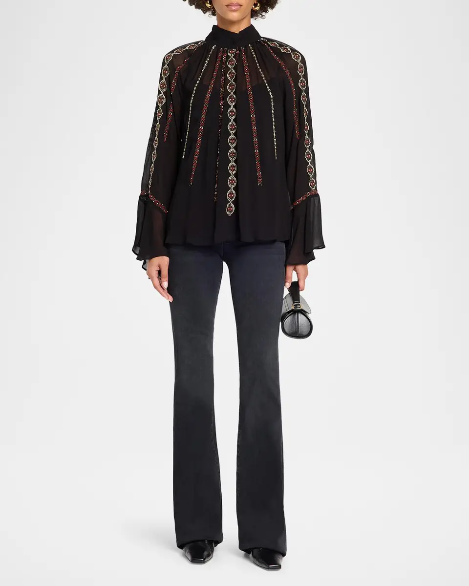 Veronica Beard Tairis Embroidered Sheer Blouse | Thumbnail 2 Veronica Beard Tairis Embroidered Sheer Blouse | Thumbnail 2