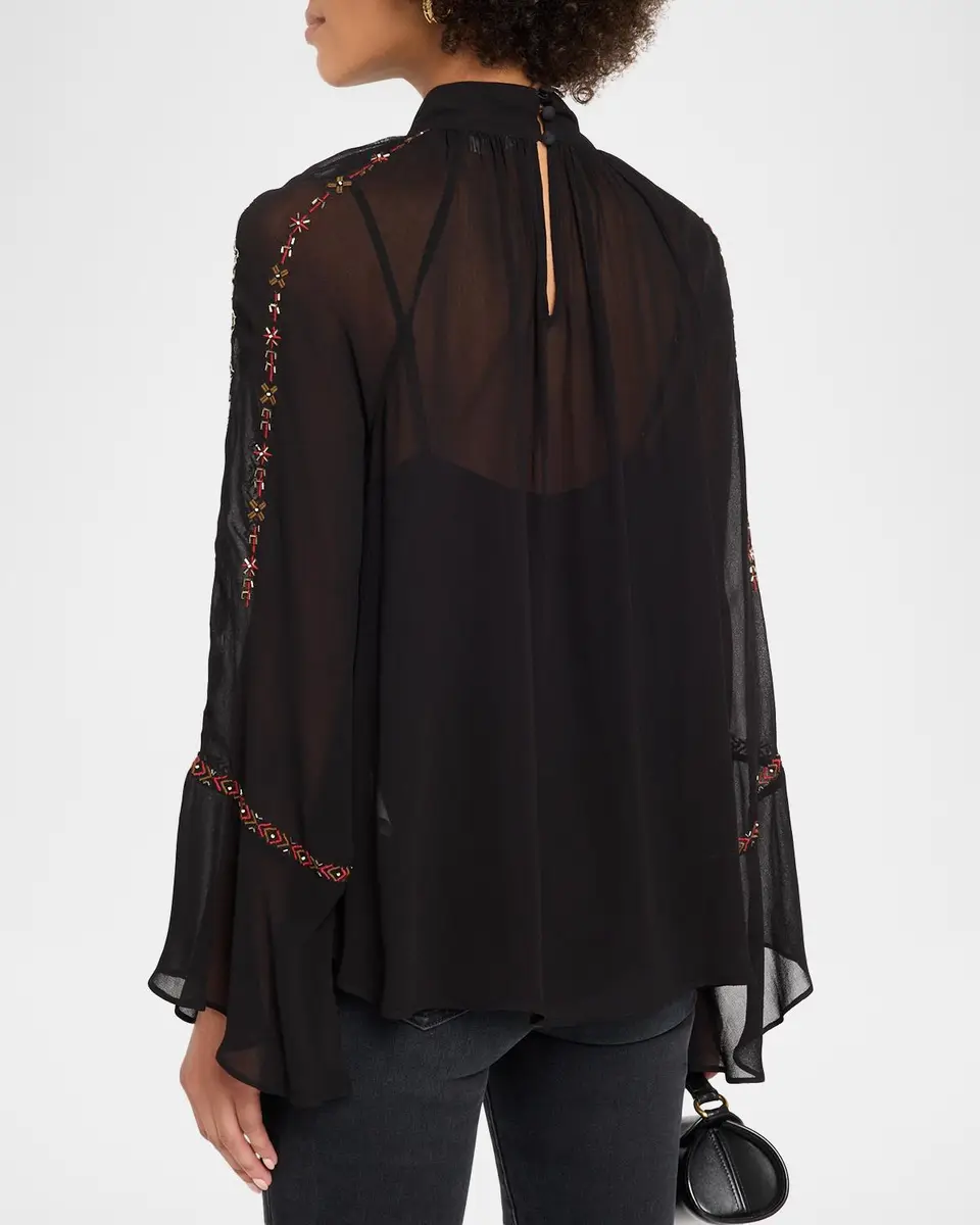 Veronica Beard Tairis Embroidered Sheer Blouse | Thumbnail 3 Veronica Beard Tairis Embroidered Sheer Blouse | Thumbnail 3