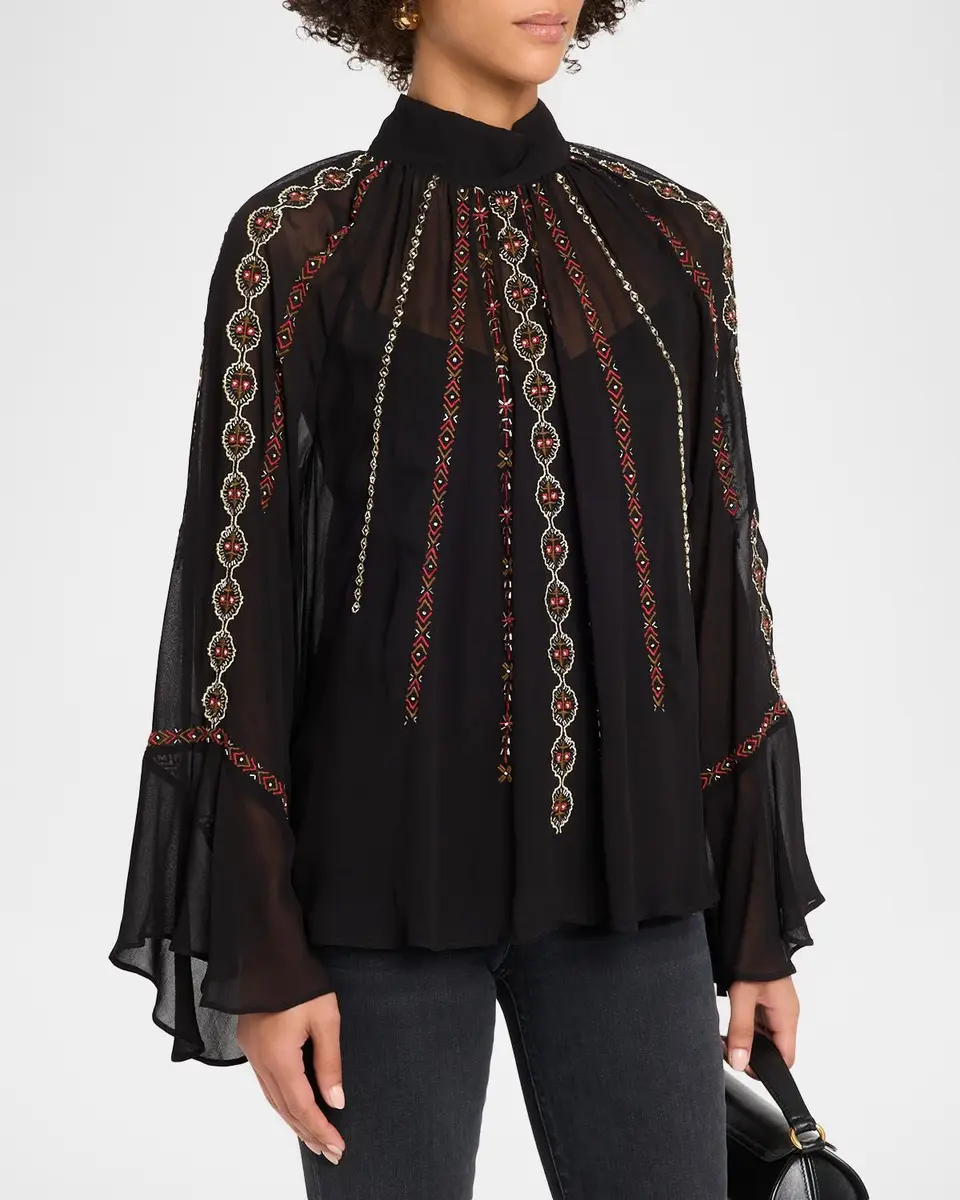 Veronica Beard Tairis Embroidered Sheer Blouse | Thumbnail 4 Veronica Beard Tairis Embroidered Sheer Blouse | Thumbnail 4