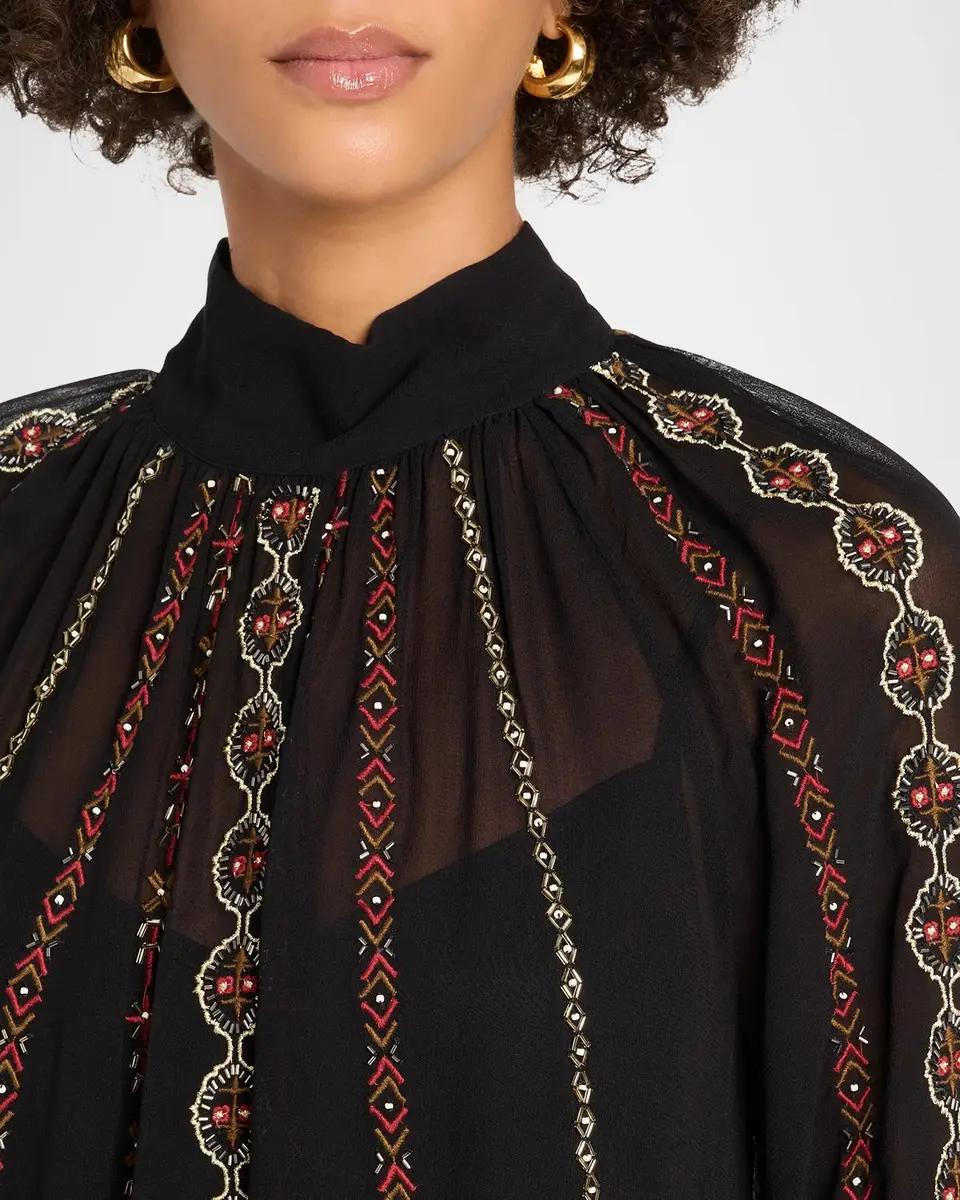 Veronica Beard Tairis Embroidered Sheer Blouse | Thumbnail 5 Veronica Beard Tairis Embroidered Sheer Blouse | Thumbnail 5