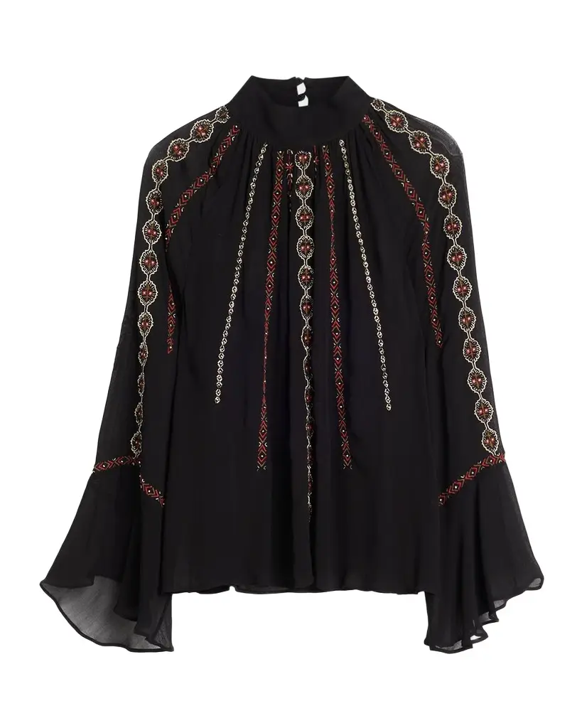 Veronica Beard Tairis Embroidered Sheer Blouse