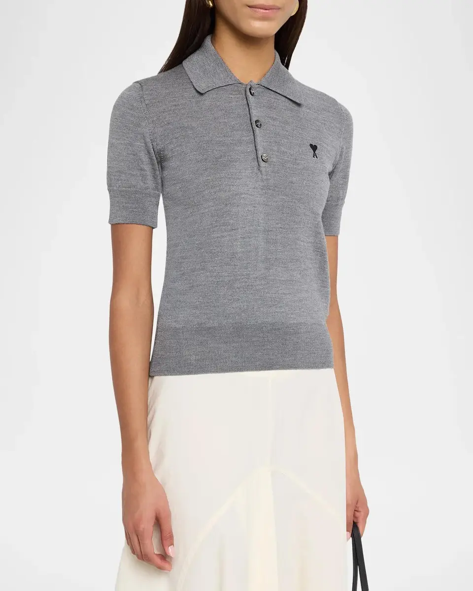 AMI PARIS Ami De Coeur Wool Polo Top | Thumbnail 4 AMI PARIS Ami De Coeur Wool Polo Top | Thumbnail 4