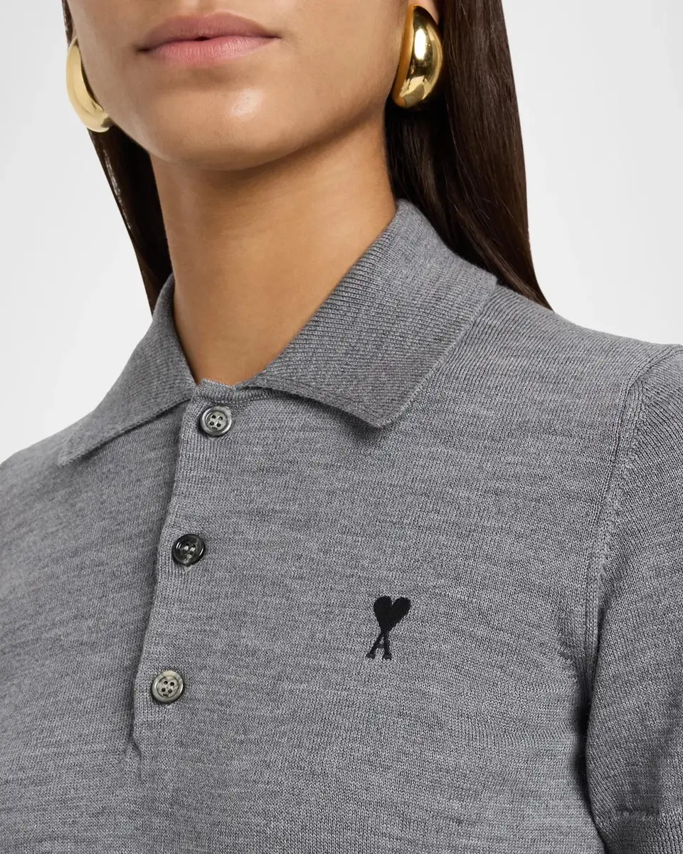 AMI PARIS Ami De Coeur Wool Polo Top | Thumbnail 5 AMI PARIS Ami De Coeur Wool Polo Top | Thumbnail 5
