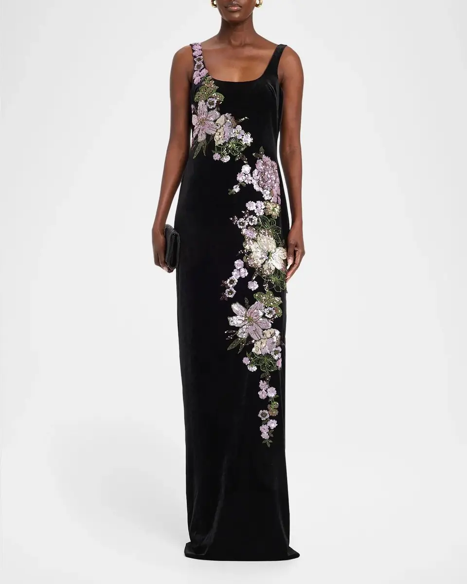 Rickie Freeman for Teri Jon Sequin Floral Velvet Column Gown | Thumbnail 2 Rickie Freeman for Teri Jon Sequin Floral Velvet Column Gown | Thumbnail 2