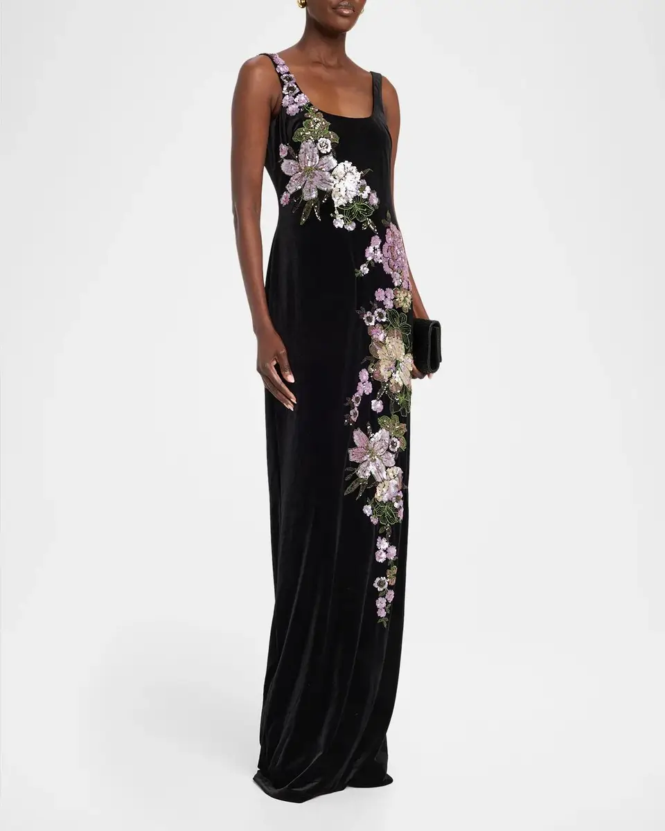 Rickie Freeman for Teri Jon Sequin Floral Velvet Column Gown | Thumbnail 4 Rickie Freeman for Teri Jon Sequin Floral Velvet Column Gown | Thumbnail 4