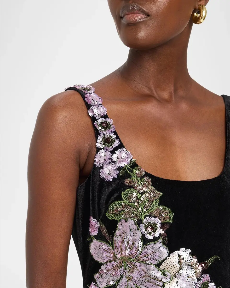 Rickie Freeman for Teri Jon Sequin Floral Velvet Column Gown | Thumbnail 5 Rickie Freeman for Teri Jon Sequin Floral Velvet Column Gown | Thumbnail 5
