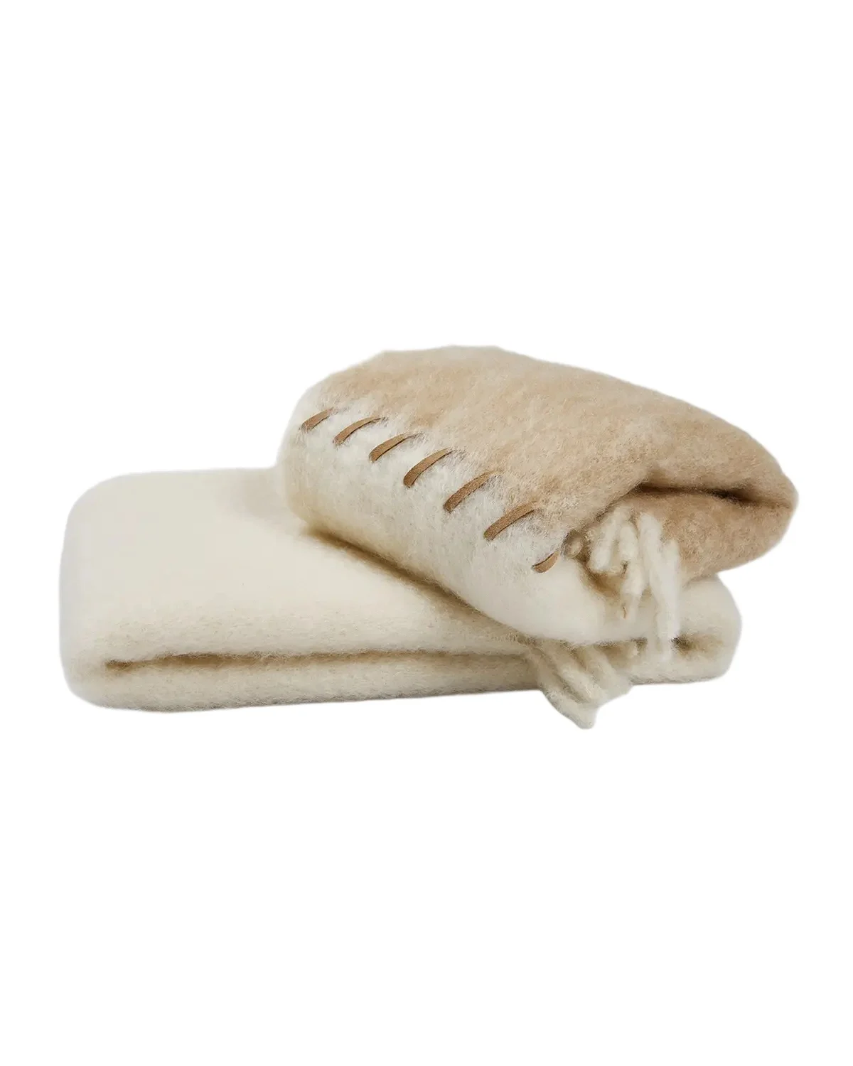 Mantas Ezcaray Stitching Mohair-Blend & Suede Throw, 51" x 79"