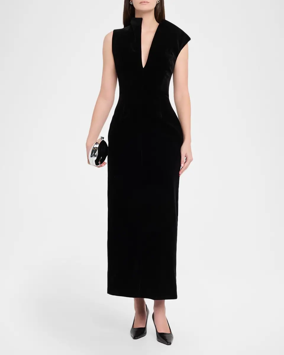 Brandon Maxwell Farren Asymmetric Velvety Maxi Dress | Thumbnail 2 Brandon Maxwell Farren Asymmetric Velvety Maxi Dress | Thumbnail 2
