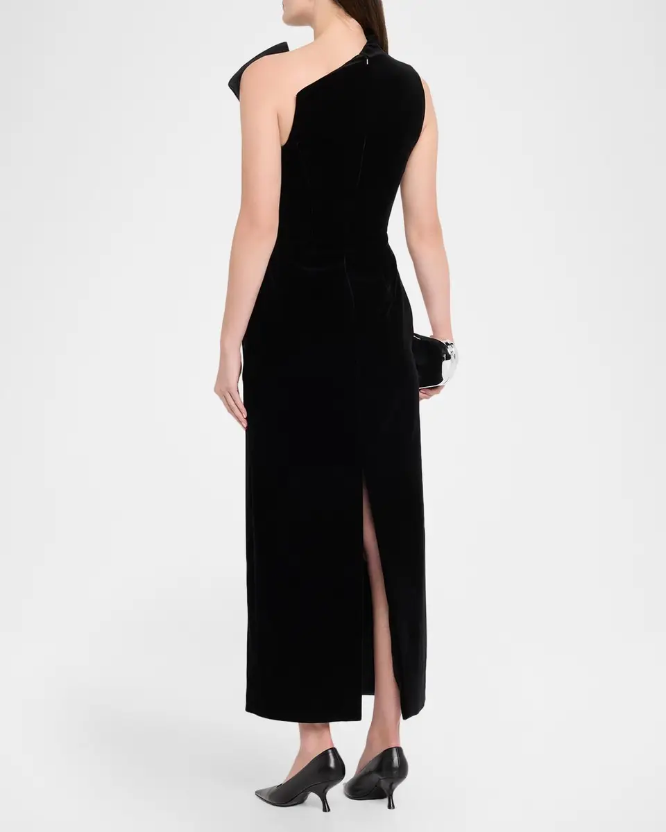 Brandon Maxwell Farren Asymmetric Velvety Maxi Dress | Thumbnail 3 Brandon Maxwell Farren Asymmetric Velvety Maxi Dress | Thumbnail 3