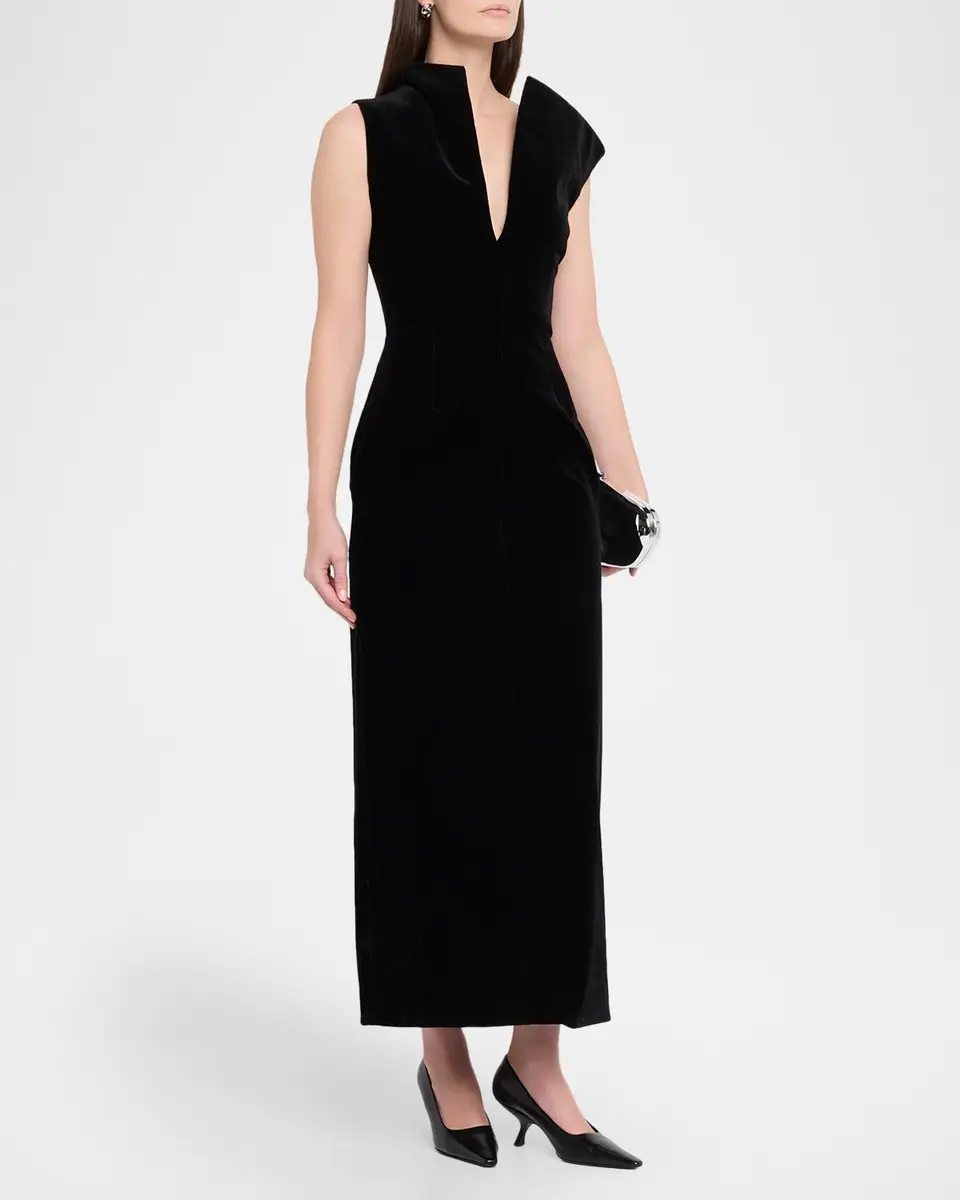 Brandon Maxwell Farren Asymmetric Velvety Maxi Dress | Thumbnail 4 Brandon Maxwell Farren Asymmetric Velvety Maxi Dress | Thumbnail 4