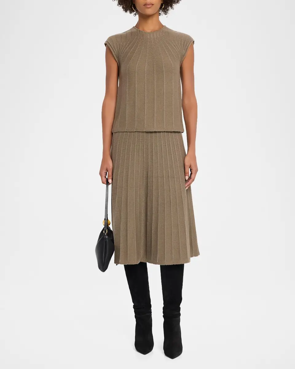 TSE Cashmere Cashmere-Silk Pinstripe Cap-Sleeve Sweater | Thumbnail 2