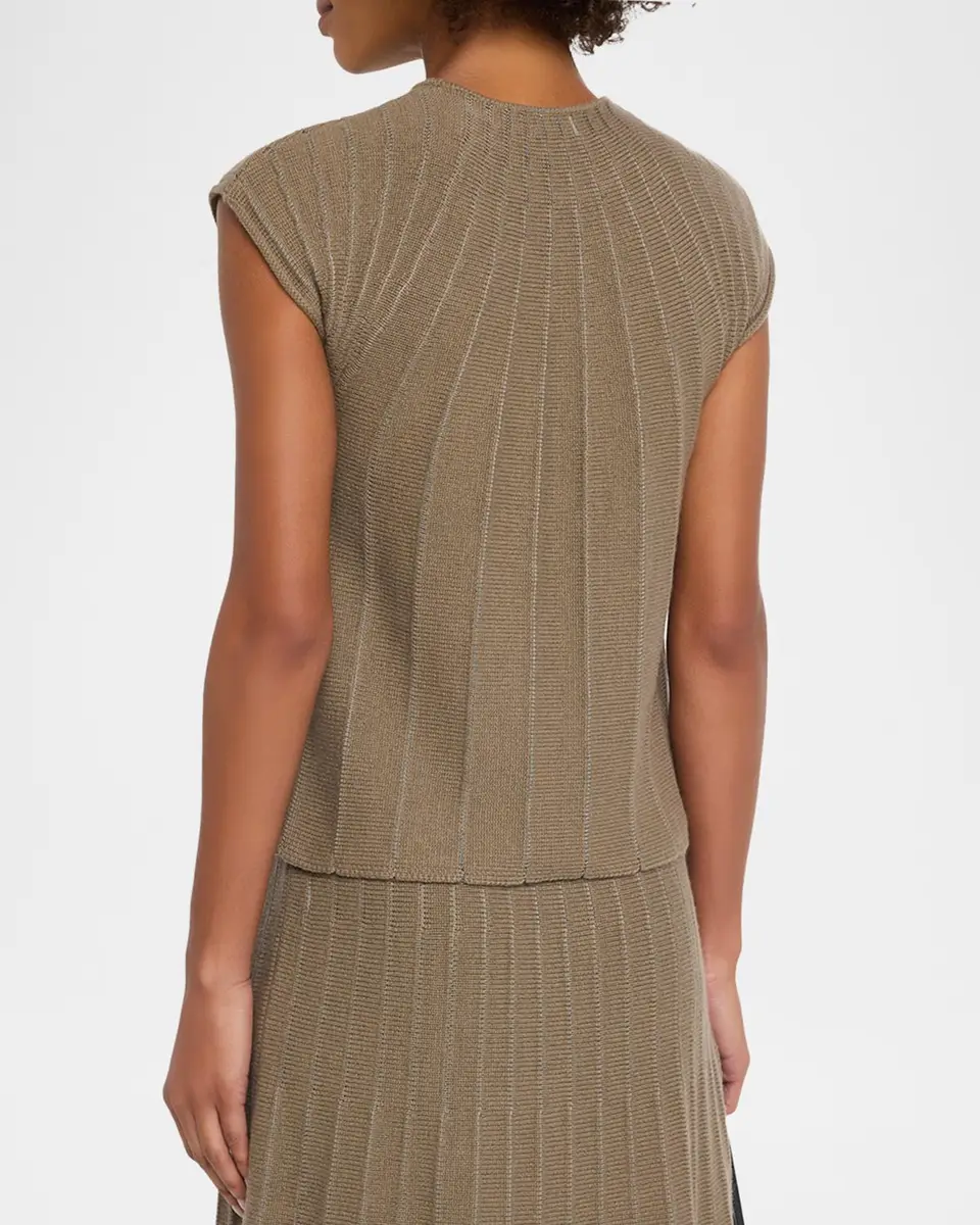 TSE Cashmere Cashmere-Silk Pinstripe Cap-Sleeve Sweater | Thumbnail 3