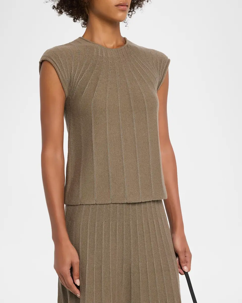 TSE Cashmere Cashmere-Silk Pinstripe Cap-Sleeve Sweater | Thumbnail 4