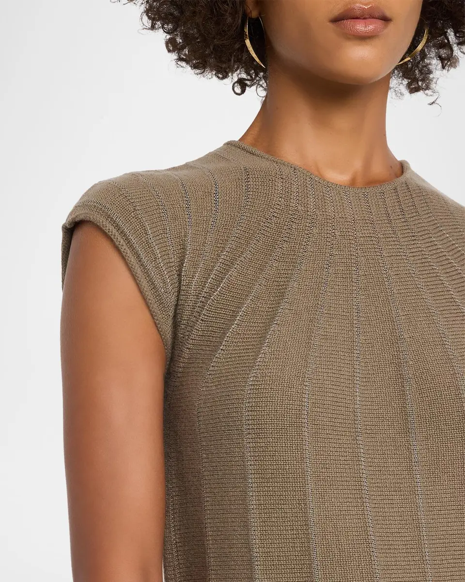TSE Cashmere Cashmere-Silk Pinstripe Cap-Sleeve Sweater | Thumbnail 5
