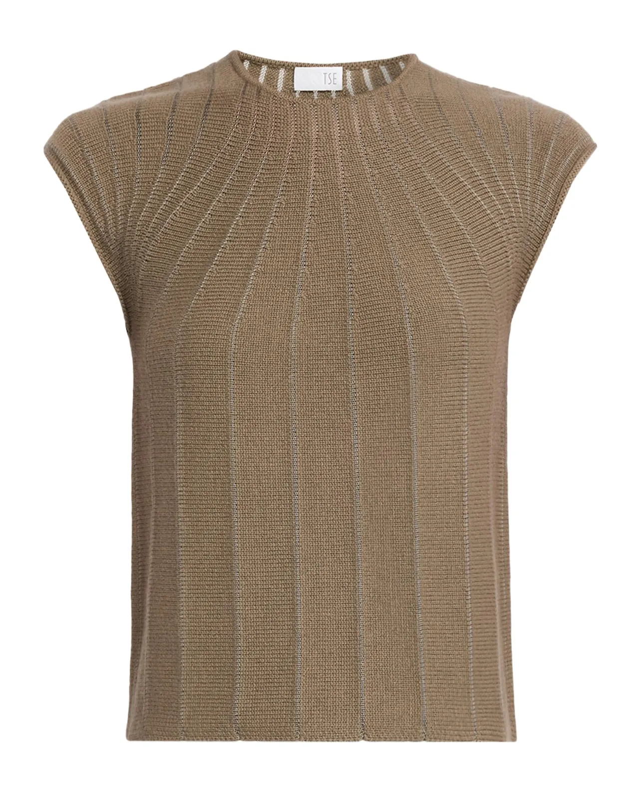 TSE Cashmere Cashmere-Silk Pinstripe Cap-Sleeve Sweater