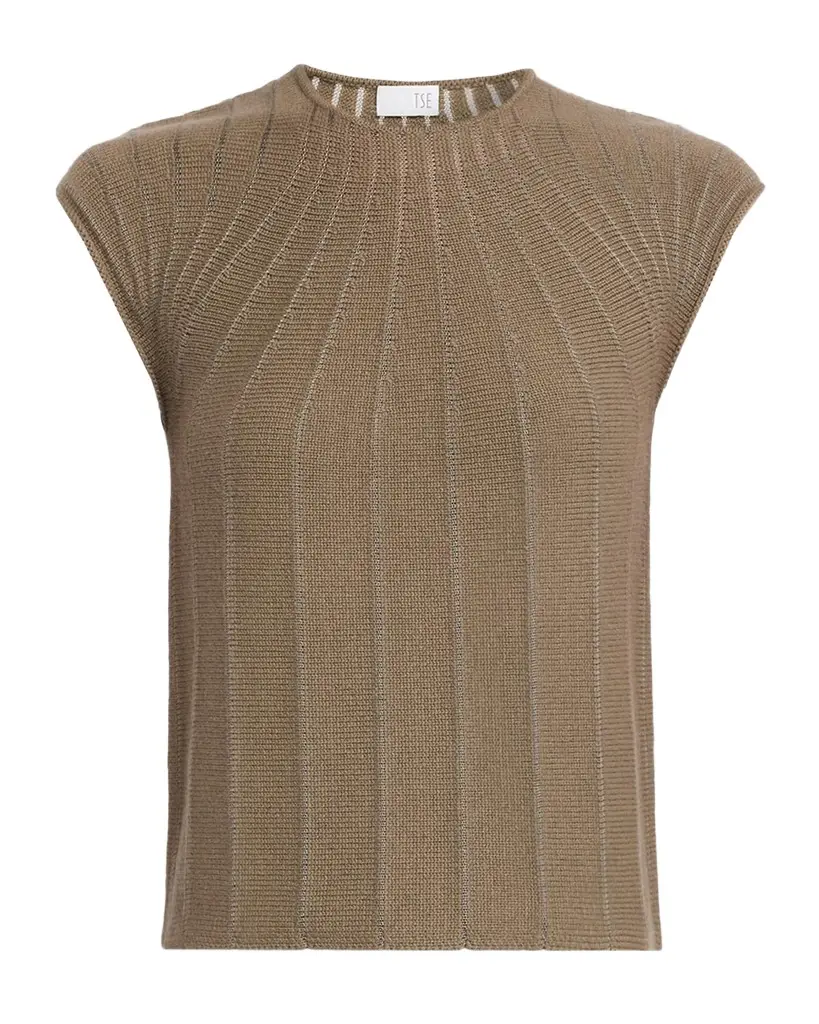Cashmere-Silk Pinstripe Cap-Sleeve Sweater Cashmere-Silk Pinstripe Cap-Sleeve Sweater