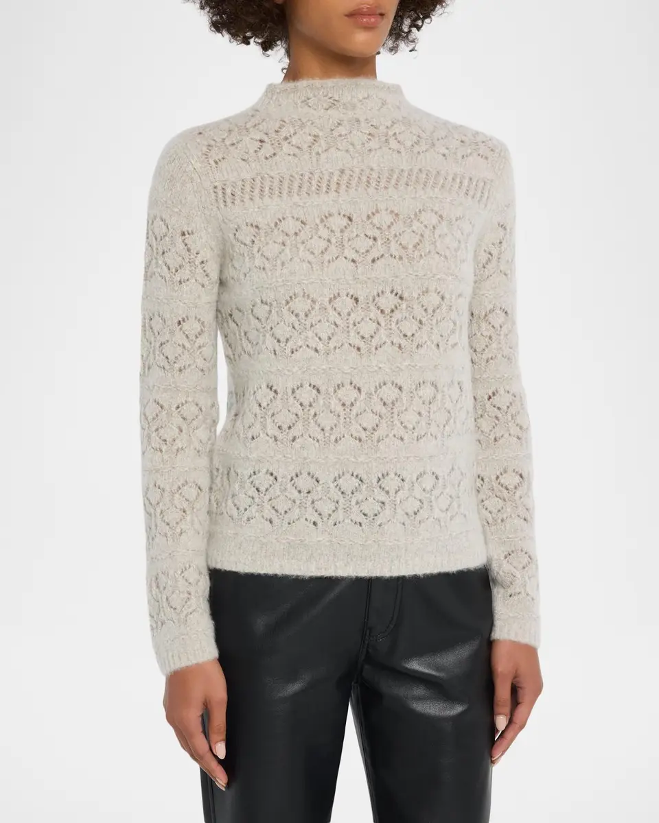 TSE Cashmere Cashmere Pointelle-Knit Mock Turtleneck Sweater | Thumbnail 4