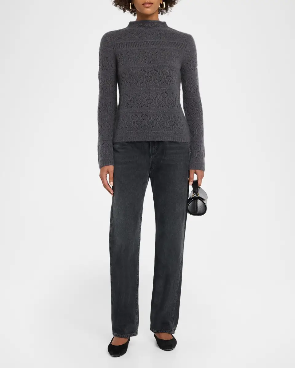 TSE Cashmere Cashmere Pointelle-Knit Mock Turtleneck Sweater | Thumbnail 2 TSE Cashmere Cashmere Pointelle-Knit Mock Turtleneck Sweater | Thumbnail 2